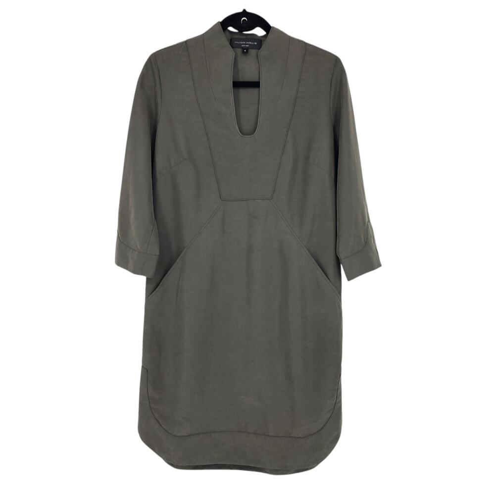 HILTON HOLLIS 3/4 Sleeve Shift Dress Shirttail Knee Length Designer Green Size 4